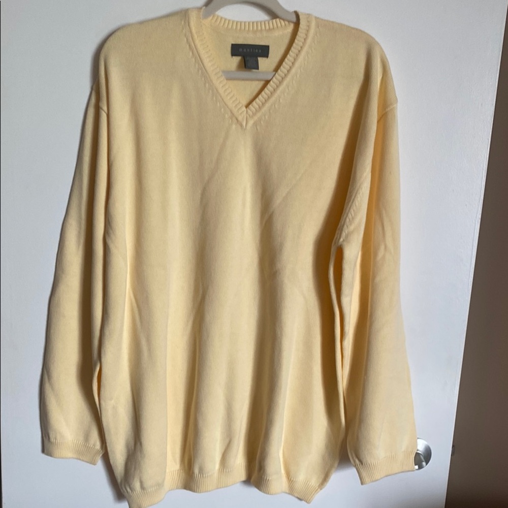 Yellow V-Neck Sweater with Ribbed Cuffs
